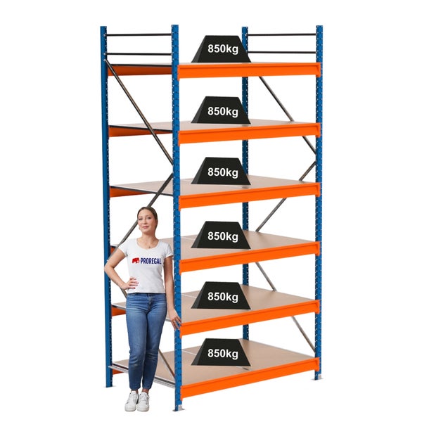 Regal mit sechs Ebenen und einer Traglast von 850 Kilogramm pro Ebene