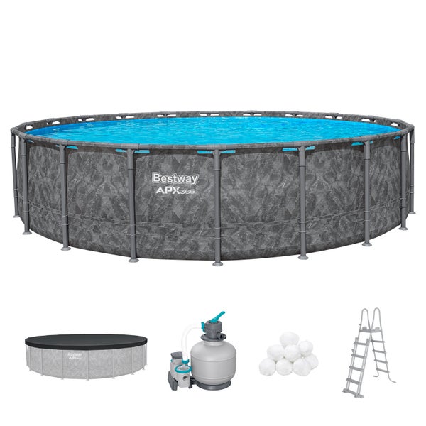 Bestway Framepool Set mit Filterpumpe, Leiter, Abdeckplane und Filterbällen