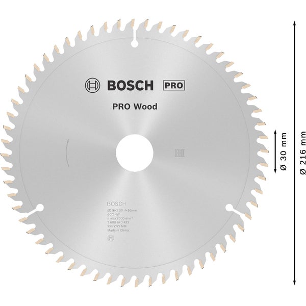 Bosch PRO Wood Kreissägeblatt 216 x 2 x 30 mm - 2608640433