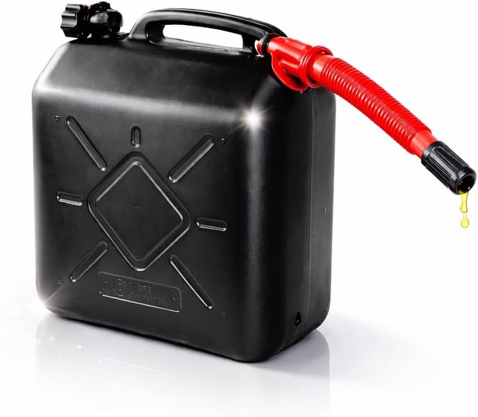 Schwarzer Kraftstoffkanister mit rotem Ausgießer