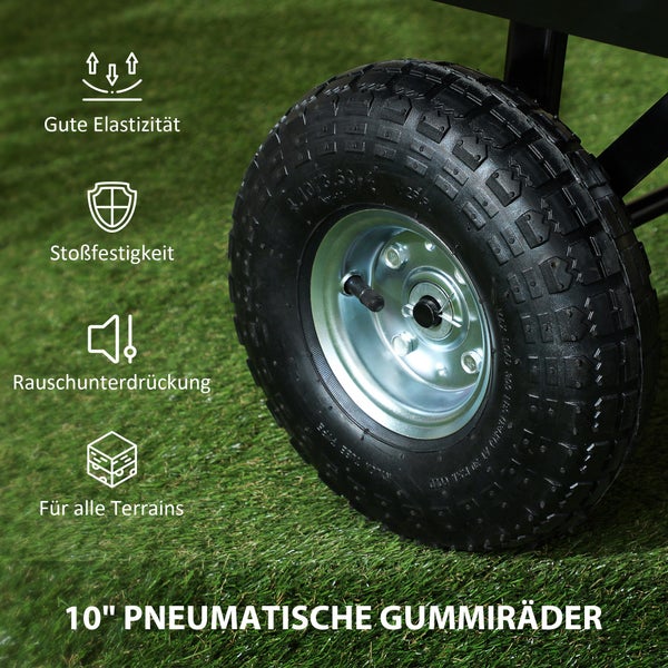 Outsunny Gartenwagen 300 kg belastbar Transportwagen mit Luftreifen, herausnehmbare Plane Griff Rädern Lenkachse Bollerwagen Handwagen Gartenkarre 114 L Gerätewagen für Haus Garten Schwarz