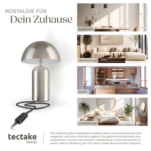 tectake Altea Kleine Retro-Tischlampe Altea, Pilzdesign, 40W 25 x 37 cm Nickel matt