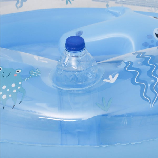 Aufblasbarer Kinderpool aus Kunststoff mit Meeresmotiven und integriertem Flaschenhalter