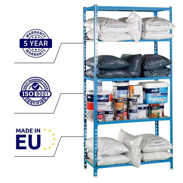 PROREGAL Schwerlastregal Big Muli HxBxT 200 x 100 x 50 cm 5 Fachböden Fachlast 150 kg Blau