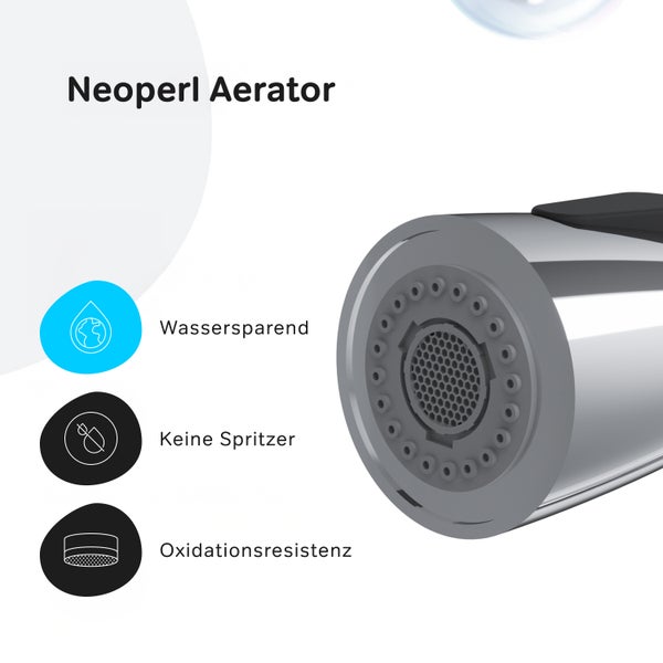 Neoperl Strahlregler mit den Eigenschaften: Wassersparend, Keine Spritzer, Oxidationsresistenz