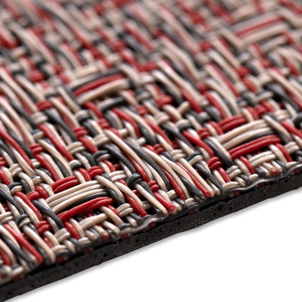 Detailansicht einer gewebten Fußmatte mit rutschfester Unterseite