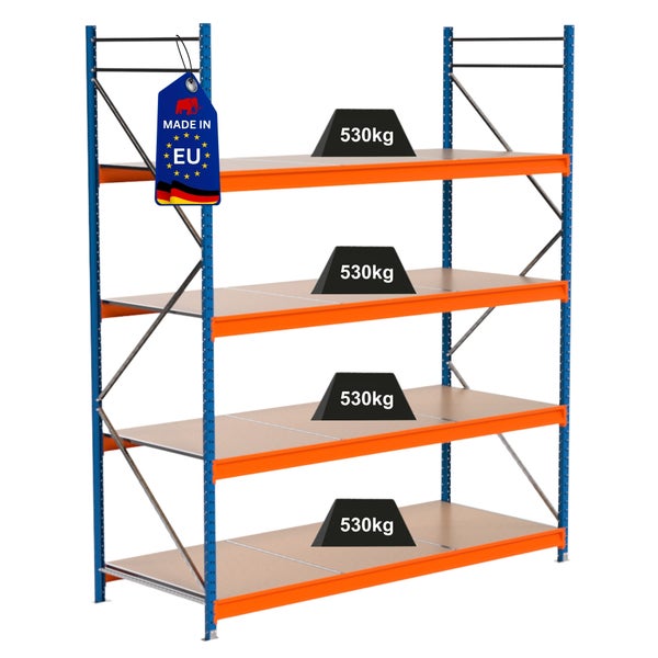 Regal mit vier Ebenen und einer Traglast von 530 Kilogramm pro Ebene, Hergestellt in der EU Anhänger