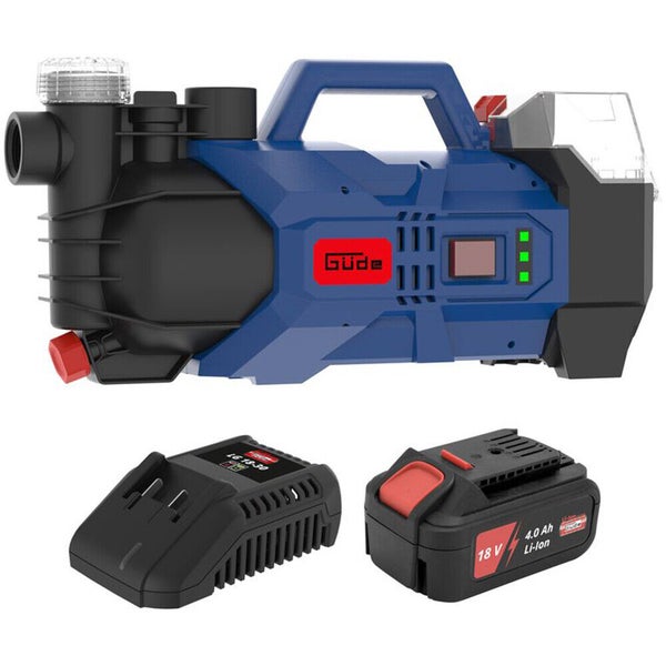 Güde Akku-Gartenpumpe Set inklusive 18 Volt Lithium-Ionen Akku und Ladegerät.