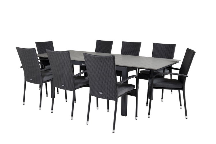 Levels Gartenset Tisch 100x160/240cm und 8 Stühle Anna schwarz, grau. 100 X 160 X 75 cm