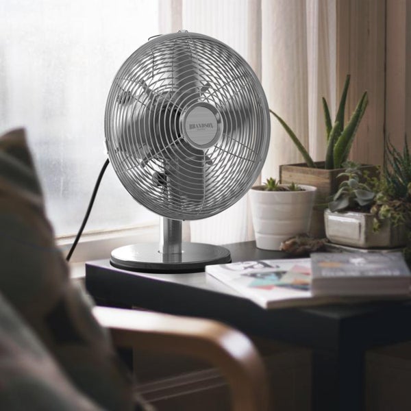 Brandson 30W Tischventilator Retro Style, Ventilator, Oszillation 80°, Neigungswinkel ca. 40°, 3 Geschwindigkeiten, Chrome Line