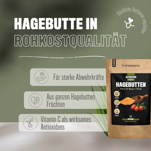 ALPHAZOO Hagebuttenpulver 500g für Hunde und Katzen I Vitamin C aus der Hagebutte