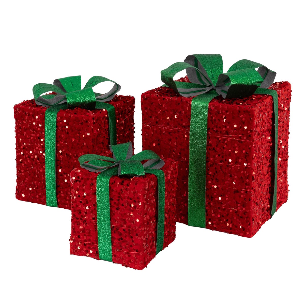 ECD Germany 3er Set LED Geschenkboxen Weihnachten mit Schleifen, Rot-Grün, Warmweiß, batteriebetrieben, mit Timer, Weihnachtsdeko Geschenk Beleuchtet Weihnachtsbaum Dekoration Weihnachtsgeschenkbox