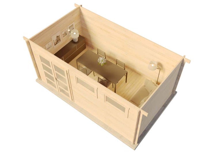Alpholz Gartenhaus Kyara-44 ISO Gartenhaus aus Holz, Holzhaus mit 44 mm Wandstärke, Blockbohlenhaus mit Montagematerial, Naturbelassen 5x3m