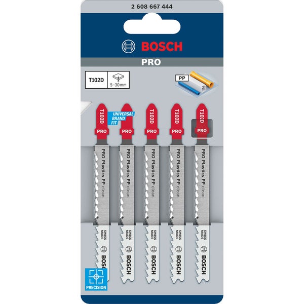 Bosch Stichsägeblätter für saubere Schnitte in Kunststoff, 5er-Pack