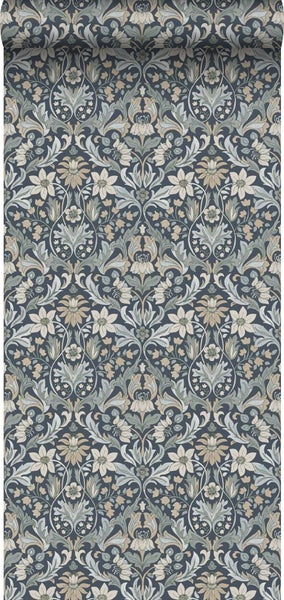 Borastapeter Tapete Blumenmuster im Jugendstil Graublau - 53 cm x 10.05 m - 660944