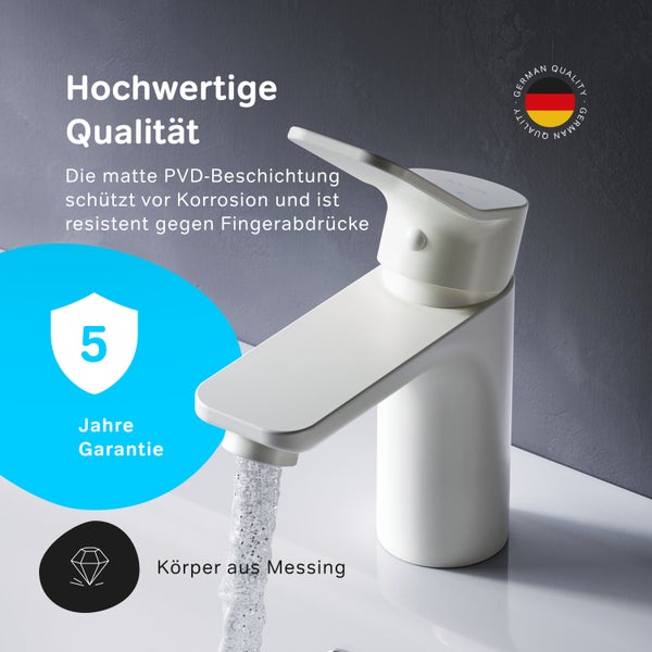 AM.PM Waschtischarmatur mit Einhebelmischer mit Klick-Ablaufgarnitur FXA82133 X-Joy  Weiß matt