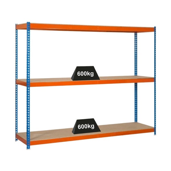 PROREGAL Schwerlastregal Wood Beast Three HxBxT 200 x 180 x 75 cm 3 Ebenen Fachlast 600 kg Blau-Orange