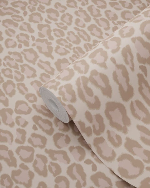 Vliestapete mit Leopardenmuster, beige und braun, Rollenware für die Wandgestaltung.