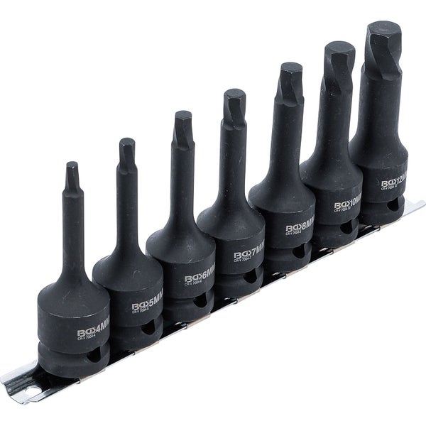BGS Steckschlüssel-Satz mit Innensechskant-Einsätzen auf einer Metallschiene
