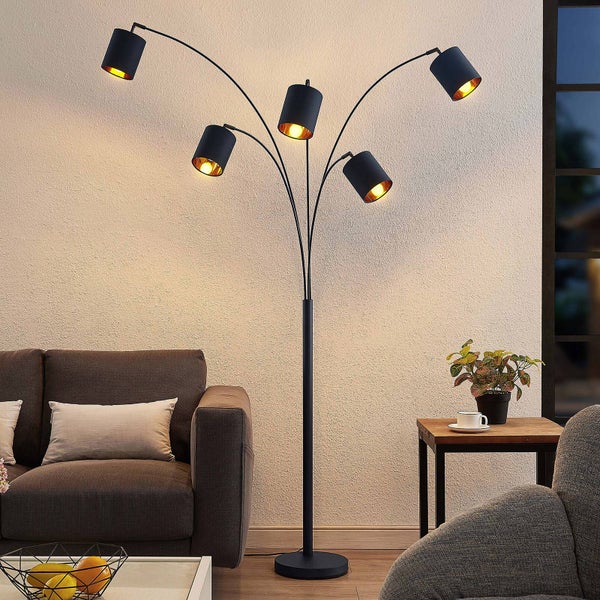 Lindby Stehlampe (Bogenleuchte) Abiram (Modern) in Schwarz aus Metall (5 flammig, E14) - Textil Stehleuchte Floor Lamp Standleuchte Wohnzimmerlampe Wohnzimmerleuchte