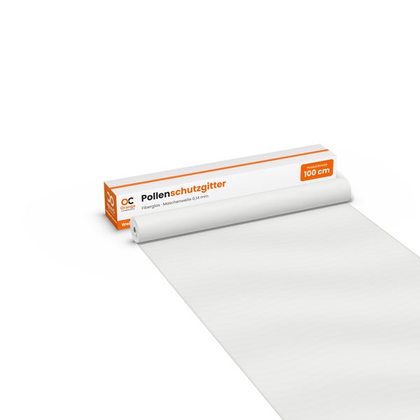 Orange Commerce Pollenschutzgitter aus Fiberglas auf einer Rolle mit einhundert Zentimeter Breite und null Komma vierzehn Millimeter Maschenweite