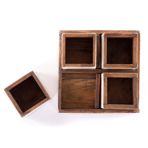 Kisten-Set Cubo 5-tlg.  Massivholz 06 weiß-landhaus
