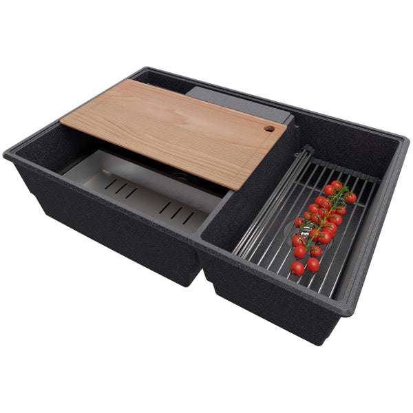 Spüle mit Schneidebrett und Abtropfgitter