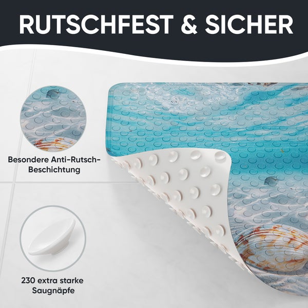 Rutschfeste Badewannenmatte mit Saugnäpfen und Muscheldekor