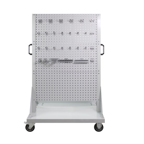 PROREGAL Rollwagen mit 6 Lochplatten + 28-teilige Haken-Set | HxBxT 171x106,5x73cm | Lichtgrau