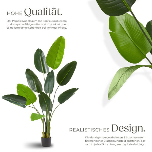 Künstlicher Paradiesvogelbaum im Topf, gefertigt aus robustem Kunststoff
