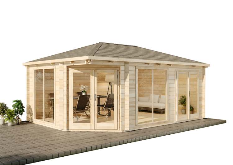 Alpholz 5-Eck Gartenhaus Julia-40 ISO Gartenhaus aus Holz, Holzhaus mit 40 mm Wandstärke, Blockbohlenhaus mit Montagematerial, Naturbelassen 5,9x4m