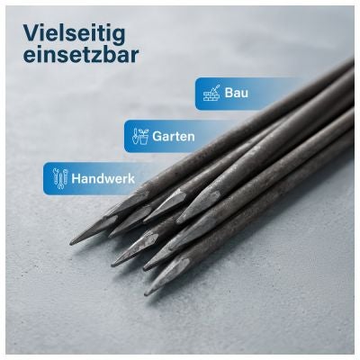 Vielseitig einsetzbare spitze Stahlstäbe für Bau, Garten und Handwerk.