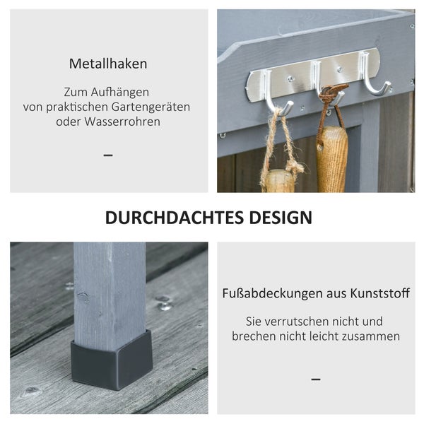 Outsunny Pflanztisch Gärtnertisch Blumentisch mit Metall Arbeitsfläche Garten Holz Grau 76 x 37 x 89 cm