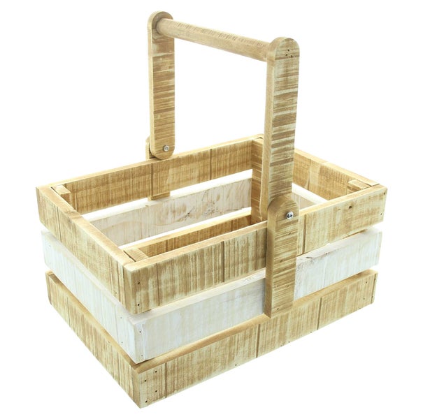 FRANK FLECHTWAREN | Dekokiste Henkel, HOLZ, 33 x 24,5 x 15,5 cm, GH 33,5 cm