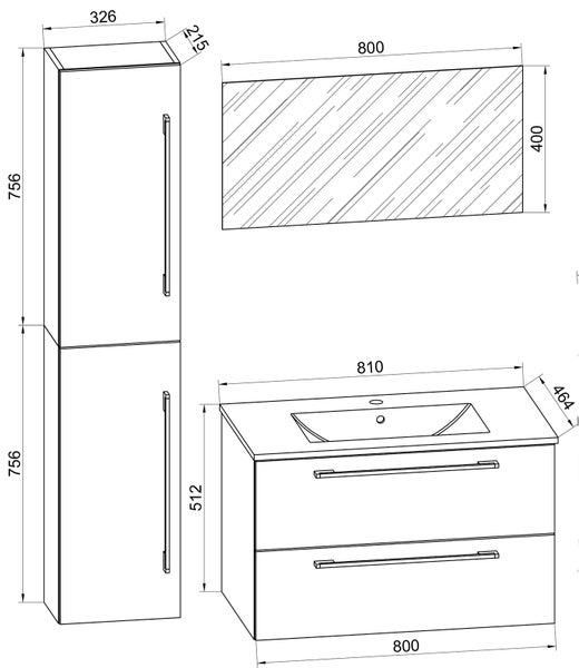 4-tlg. Waschplatz Waschtisch Badinos Schublade SP