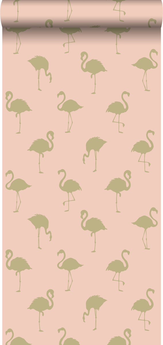 ESTAhome Tapete Flamingos Gold und Pfirsichrosa - 0,53 x 10,05 m - 138994