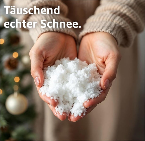 Eine Person hält Kunstschnee in den Händen.