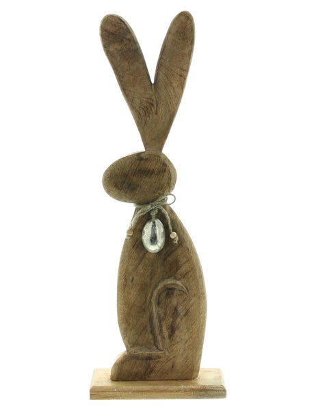 FRANK FLECHTWAREN | Holzdeko Osterhase, groß, MANGOHOLZ, METALL, JUTE, 20 x 8 x 63 cm