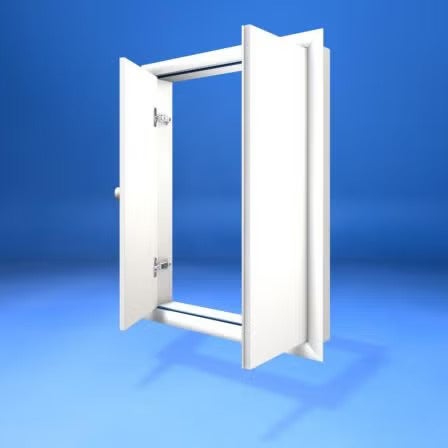 Eine doppelflügelige Revisionsklappe mit Metallrahmen für Wand oder Decke