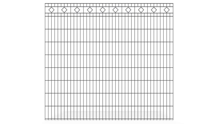 Doppelstabmatte 6/5/6 mit Raute ZAUNGURU BASIC-Linie, Schmuckzaun, Höhe: 183cm, Breite: 200,5cm, Doppelstabmattenzaun verzinkt und zusätzlich in RAL 7016 Anthrazitgrau pulverbeschichtet
