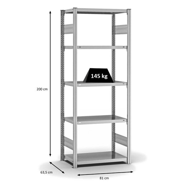 PROREGAL Fachbodenregal Stecksystem T-Profil Light-Duty Grundregal HxBxT 200 x 75 x 60 cm 5 Ebenen Fachlast 140 kg Beidseitig Nutzbar Verzinkt