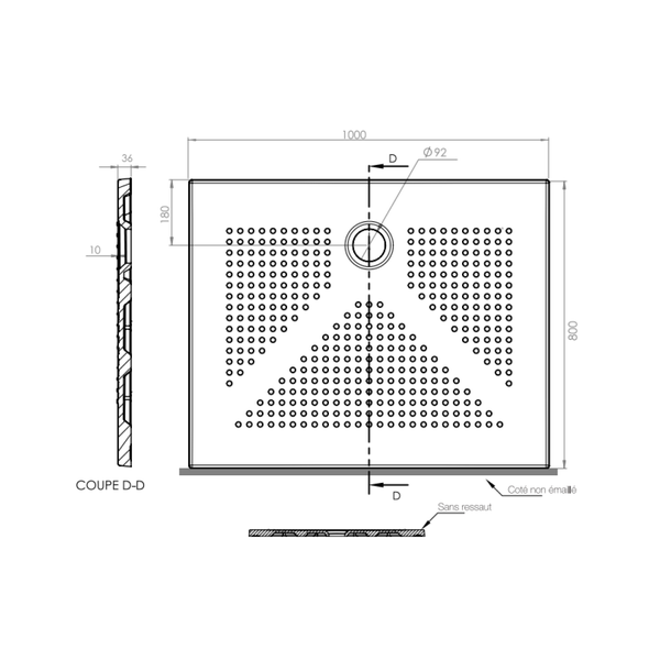 Flache Duschwannen bodengleicher Einbau matt schwarz 100X80 | Delfino