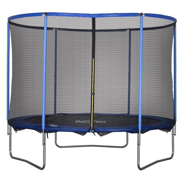 HOMCOM Trampolin mit Sicherheitsnetz Gartentrampolin für Innen- und Außenbereich Fitnesstrampolin für Kinder und Erwachsene Stahl Blau+Schwarz bis 113,6 kg Ø305 x 248H cm