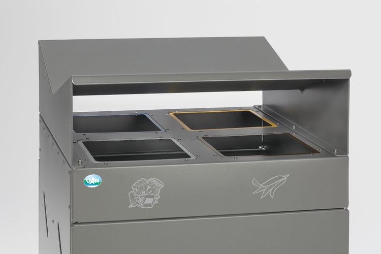 PROREGAL Robuste Wertstoffsammlstation 4 Fach Einwurf 200 Liter HxBxT 118,5 x 58 x 58 cm Verzinkter Stahl Eisenglimmer