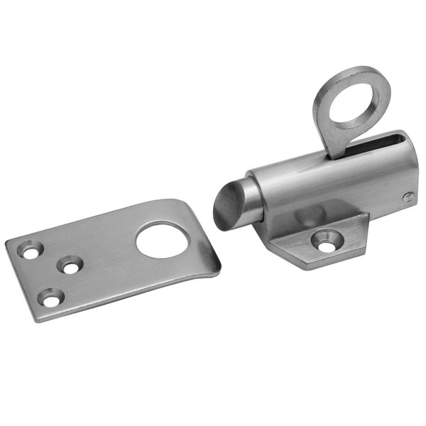 Ein metallischer Riegel mit Schließplatte für Türen und Tore zur sicheren Verriegelung.