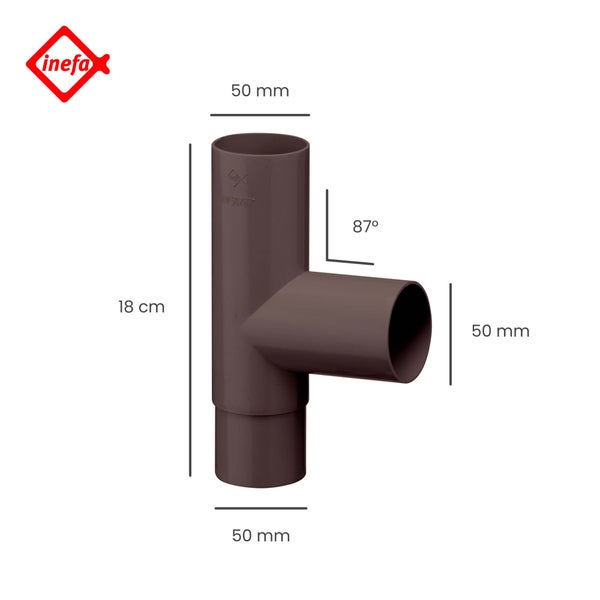 Inefa Logo. Inefa Abzweig T-Stück 87 Grad, Durchmesser 50 Millimeter, Länge 18 Zentimeter, Kunststoff, Braun.