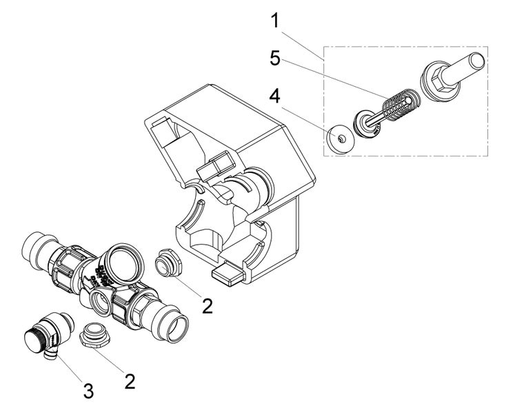 Explosionszeichnung einer technischen Komponente mit nummerierten Einzelteilen für die Identifizierung von Ersatzteilen.