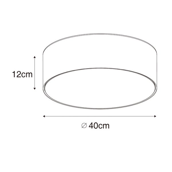 Technische Zeichnung einer runden Deckenleuchte mit einem Durchmesser von 40 Zentimetern und einer Höhe von 12 Zentimetern.