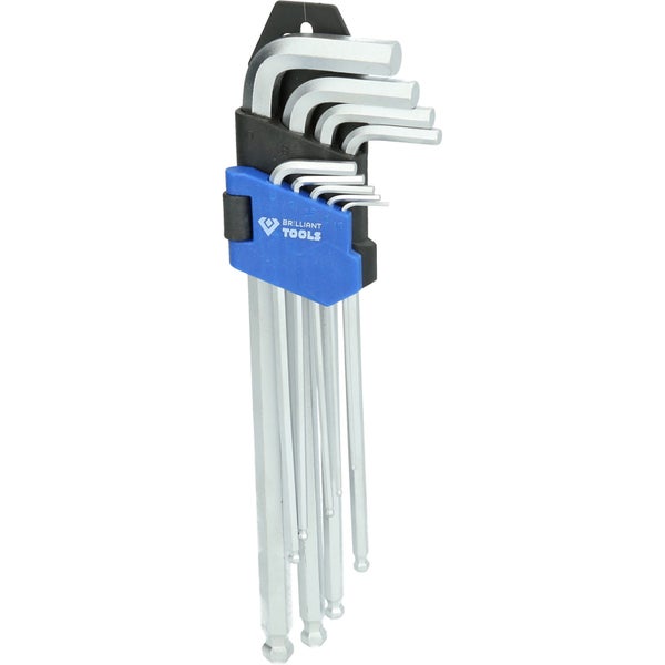 BRILLIANT TOOLS Winkelstiftschlüssel-Satz 9tlg. Innensechskant-Profil lang - BT045019