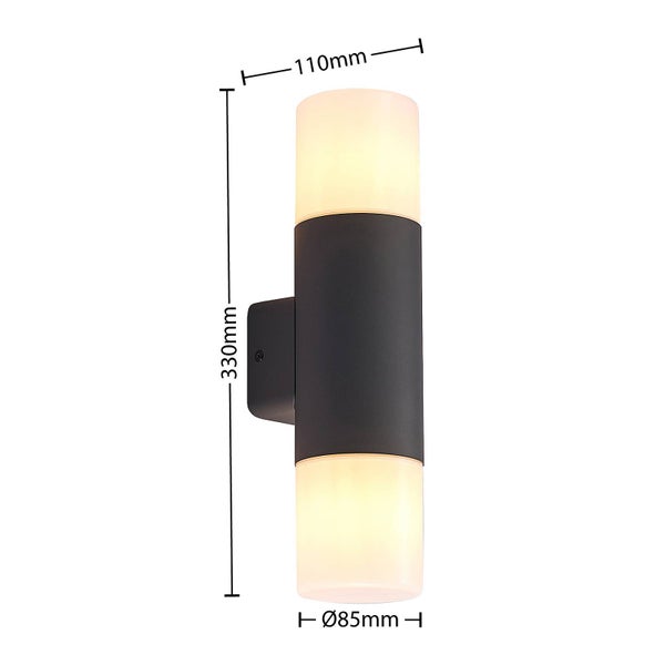 Lindby Wandleuchte außen Tabyn (spritzwassergeschützt (Modern) in Schwarz aus Aluminium (2 flammig, E27) - Außenwandleuchten Wandlampe Led Außenlampe Outdoor für Außenwand/Hauswand Haus